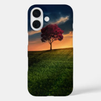Phantastische Landschaft mit Rotem Baum bei Sonnen