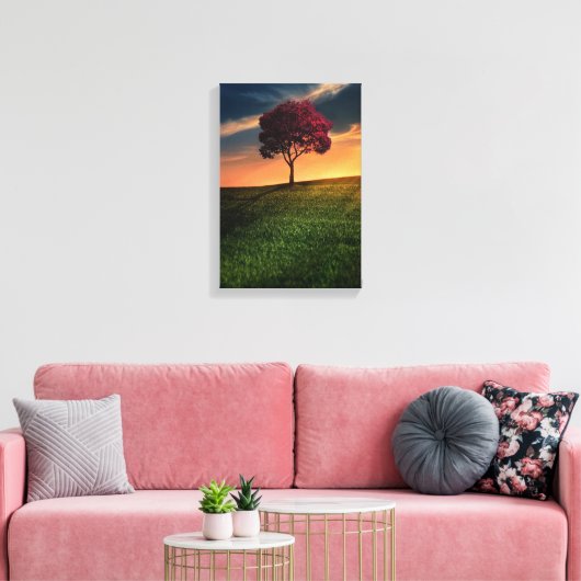 Phantastische Landschaft mit Rotem Baum bei Sonnen Leinwanddruck (Insitu (Wohnzimmer))