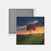 Phantastische Landschaft mit Rotem Baum bei Sonnen Magnet (Vorderseite/Rückseite)