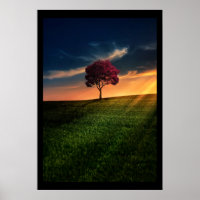 Phantastische Landschaft mit Rotem Baum bei Sonnen
