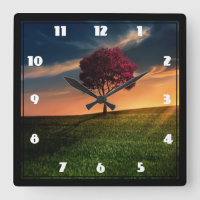 Phantastische Landschaft mit Rotem Baum bei Sonnen