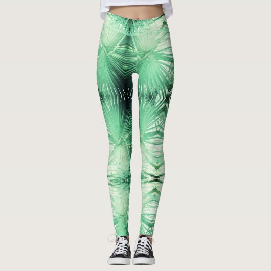 Phantastische Leggings mit blassgrünem Palmenblätt (Vorderseite)
