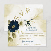Phantastische marineblaue Blume aus Elfenbein RSVP Karte (Vorne/Hinten)