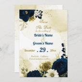 Phantastische marineblaue Elfenbein-Blume Gold Save The Date (Vorne/Hinten)