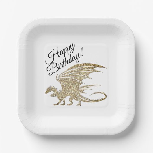 Phantastische Mosaik Dragon Golden Birthday Paper  Pappteller (Vorderseite)