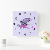 Phantastische Mosaikdrache Lila schwarze Zahlen Quadratische Wanduhr (Zuhause)