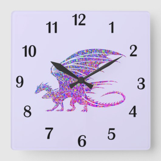 Phantastische Mosaikdrache Lila schwarze Zahlen Quadratische Wanduhr (Vorderseite)