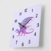 Phantastische Mosaikdrache Lila schwarze Zahlen Quadratische Wanduhr (Winkel)