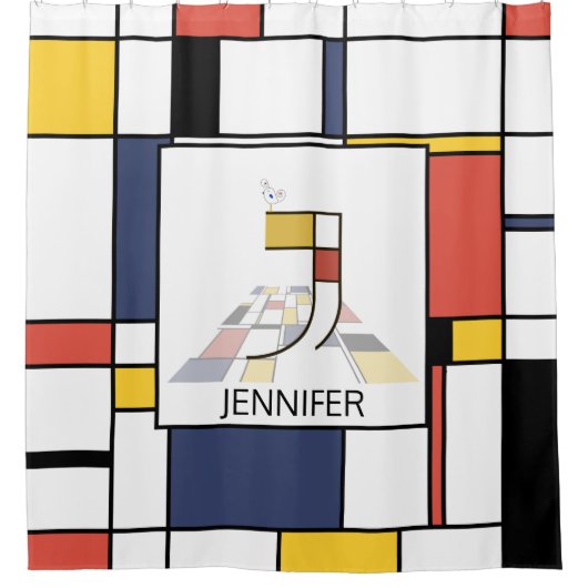 Phantastische Neoplastik Art Monogramm. Buchstabe  Duschvorhang (Vorderseite)