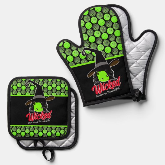 Phantastische Pickleball Hexe, die Halloween gewis Ofenhandschuh & Topflappen-Set (Vorderseite/Rückseite)