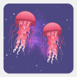 Phantastische Quallen im Weltraum Quadratischer Aufkleber