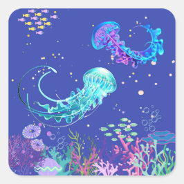 Phantastische Quallen unter Wasser Quadratischer Aufkleber