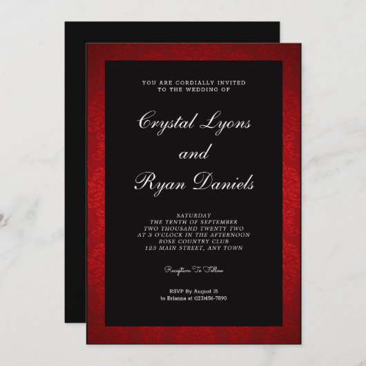 Phantastische Retro Rot und Schwarz Hochzeit Einla Einladung (Vorne/Hinten)