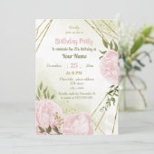 phantastische Rosa Blume Grün Geburtstagsparty Einladung (Stehend Vorderseite)