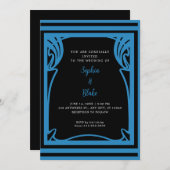 Phantastische Schwarz-Blau Art Deco Hochzeit Einladung (Vorne/Hinten)