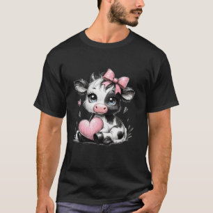 Phantastische Schwarz-weiße Kuh Holding Herz Pink  T-Shirt