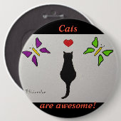 Phantastische Schwarze Katze zeichne, rotes Herz, Button (Vorne & Hinten)