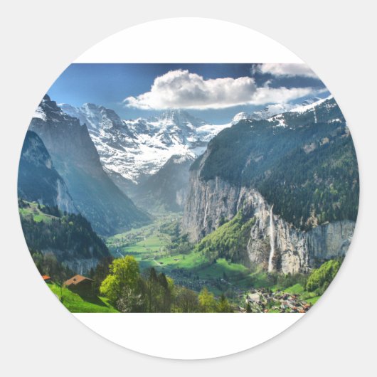 Phantastische Schweizer Alpen Runder Aufkleber (Vorderseite)