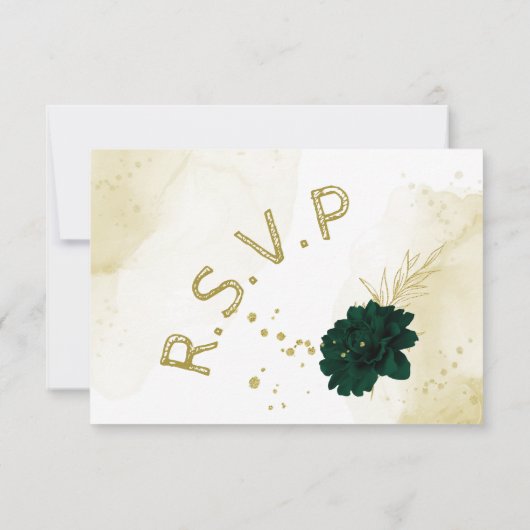 Phantastische smaragdgrüne Elfenbein-Blume RSVP Karte (Rückseite)