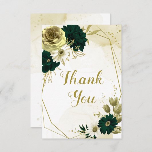 Phantastische smaragdgrüne Elfenbeingold Blume geo Dankeskarte (Vorne/Hinten)