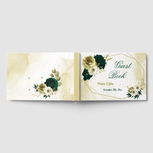 Phantastische smaragdgrüne Elfenbeingold Blume geo Gästebuch (Voll)