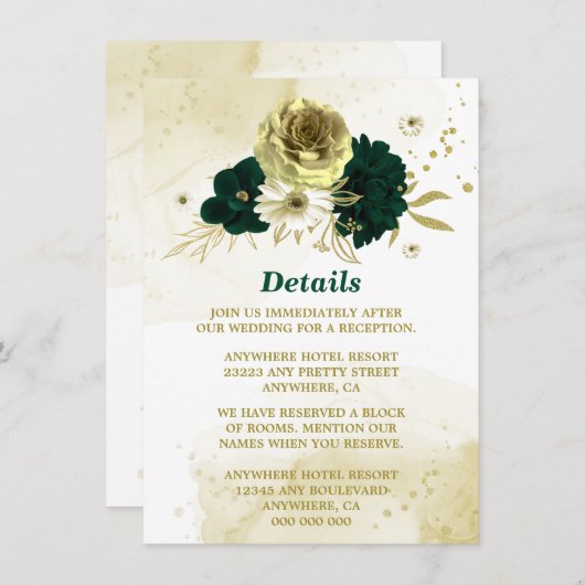 Phantastische smaragdgrüne Elfenbeingolden-Blume Begleitkarte (Vorne/Hinten)