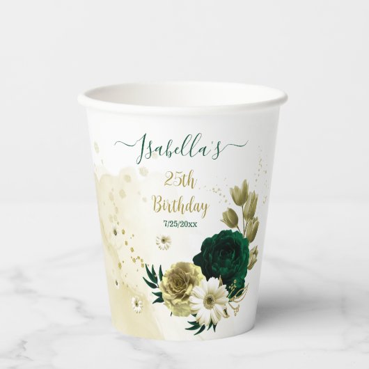 Phantastische smaragdgrüne Elfenbeingolden-Blume Pappbecher (Vorderseite)