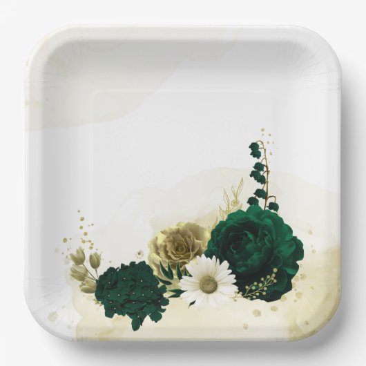 Phantastische smaragdgrüne Elfenbeingolden-Blume Pappteller (Vorderseite)