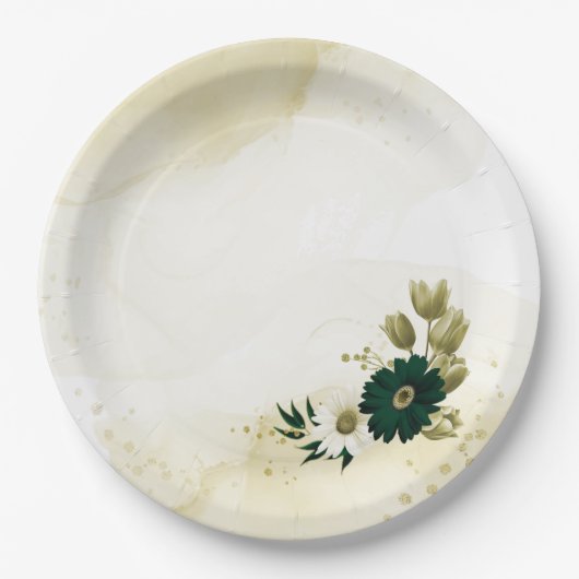 Phantastische smaragdgrüne Elfenbeingolden-Blume Pappteller (Vorderseite)