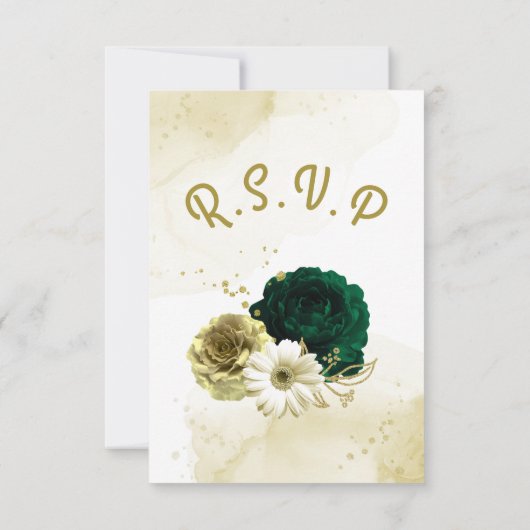 Phantastische smaragdgrüne Elfenbeingolden-Blume RSVP Karte (Rückseite)