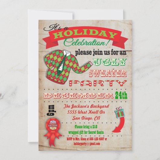 Phantastische Ugly Sweater Weihnachtsfeier Party E Einladung (Vorderseite)