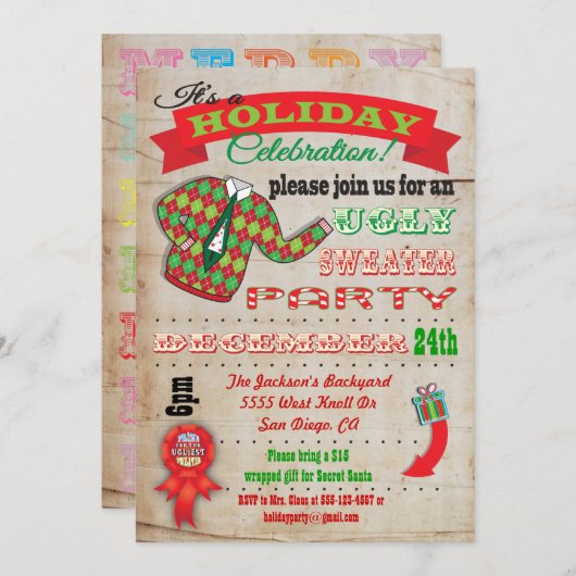 Phantastische Ugly Sweater Weihnachtsfeier Party E Einladung (Vorne/Hinten)