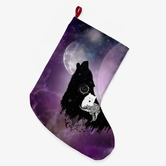 Phantastische Wölfe Großer Weihnachtsstrumpf (Vorderansicht (hängend))