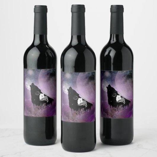 Phantastische Wölfe Weinetikett (Flaschen)