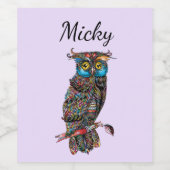 Phantastische zauberhafte Lila Eule Weinetikett (Einzelnes Label)