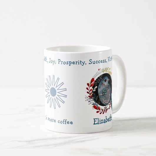 Phantastischer Blauer Vogel und Pflanze. Einzigart Kaffeetasse (VorderseiteRechts)