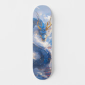 Phantastischer Blue-Gold-Drachen in die Höhe über Skateboard (Vorderseite)