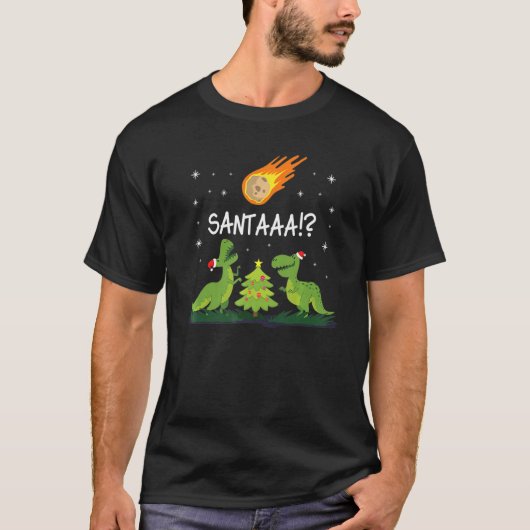Phantastischer Dinosaurier Santa mit Weihnachtsbau T-Shirt (Vorderseite)