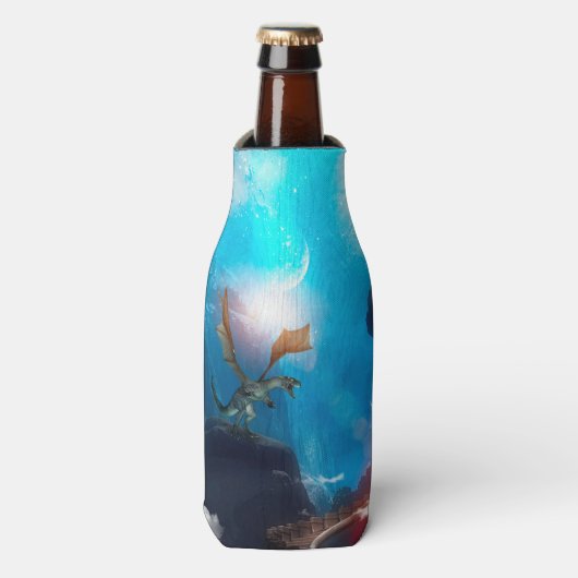 Phantastischer Drache mit Wasserfällen Flaschenkühler (Flaschenvorderseite)
