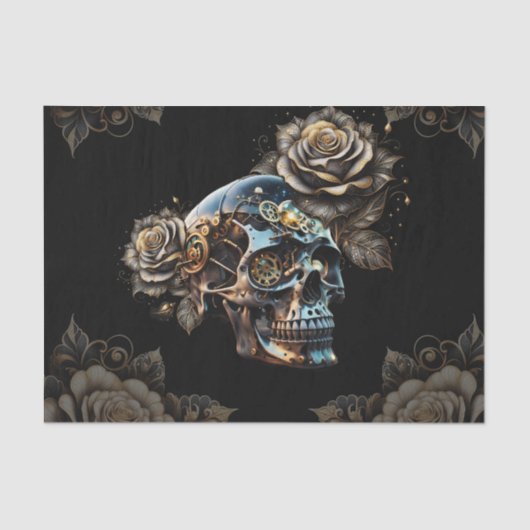 Phantastischer, dunkler Steampenschädel Seidenpapier (Vorderseite)