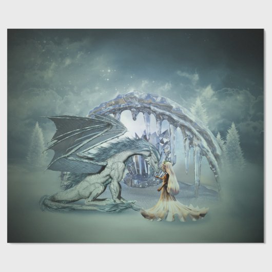 Phantastischer Eisdrache Geschenkpapier (Flach)