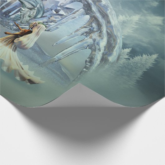 Phantastischer Eisdrache Geschenkpapier (Ecke)