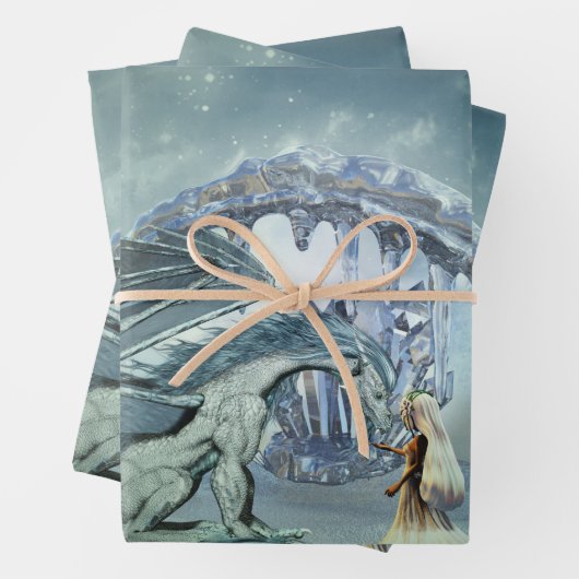 Phantastischer Eisdrache Geschenkpapier Set (Beispiel)