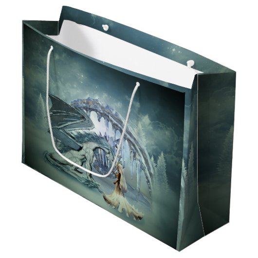 Phantastischer Eisdrache Große Geschenktüte (Vorderseite Schrägansicht)