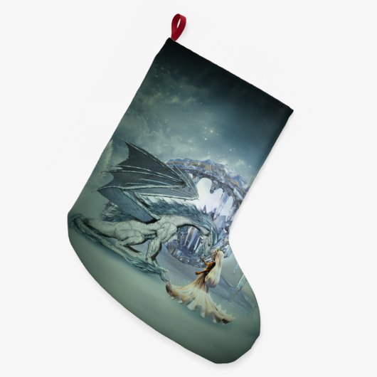 Phantastischer Eisdrache Großer Weihnachtsstrumpf (Vorderansicht (hängend))