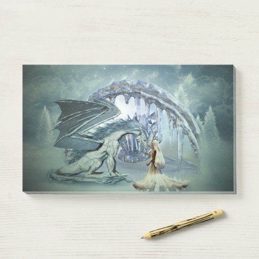 Phantastischer Eisdrache Post-it Klebezettel (Auf Schreibtisch)