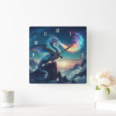 Phantastischer Feueratmungsdrache Quadratische Wanduhr (Zuhause)