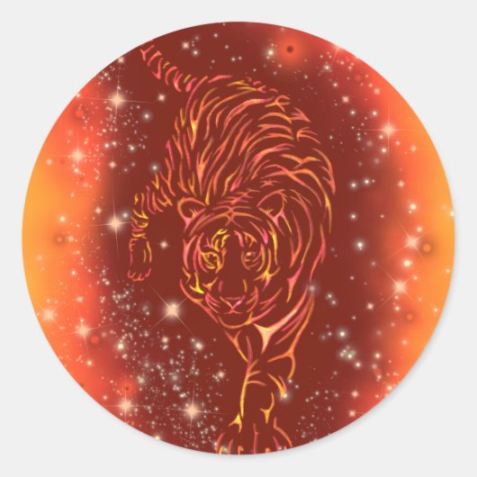 Phantastischer Feuertiger in der Galaxy Starry Nig Runder Aufkleber (Vorderseite)