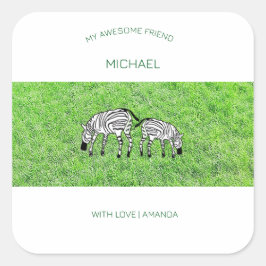 Phantastischer Freund, Niedlich und Happy Zebras Quadratischer Aufkleber