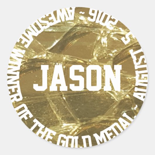 Phantastischer Gewinner des Gold Medal Name Date Runder Aufkleber (Vorderseite)